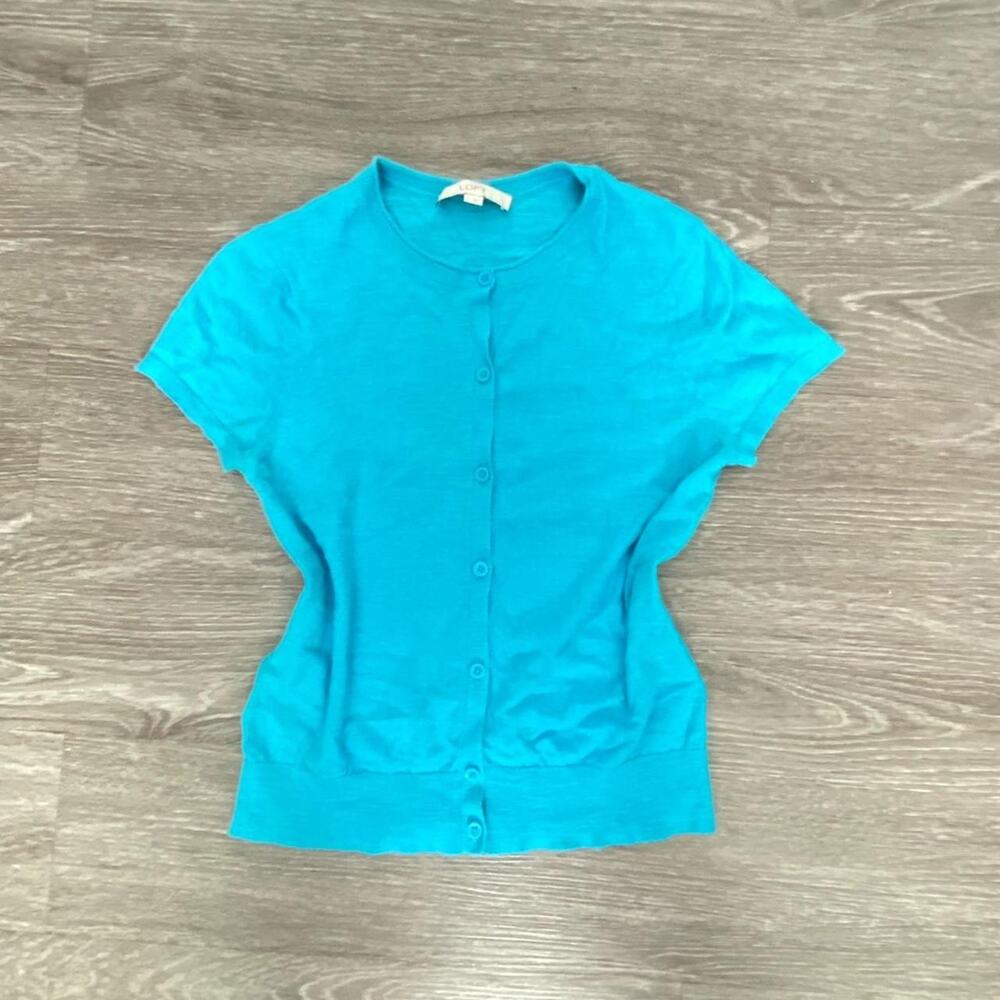 2000s ann taylor loft turquoise cap sleeve cardigan
